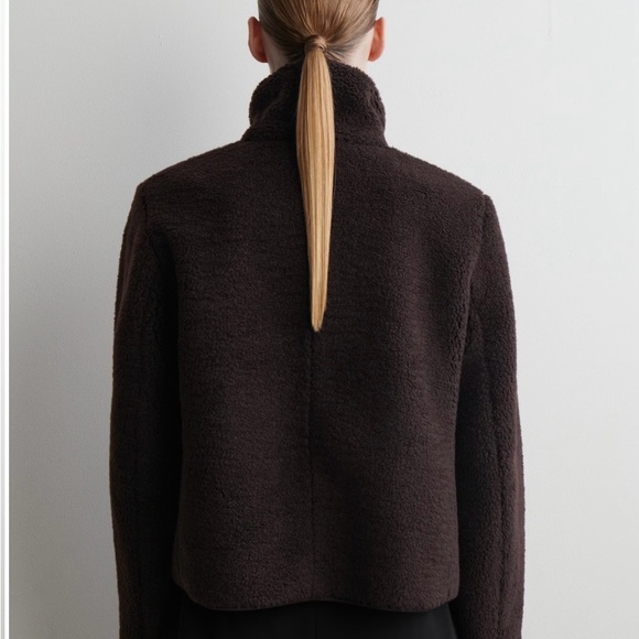 COS Dark Brown Funnel Neck Teddy Jacket - Picture 3 of 16
